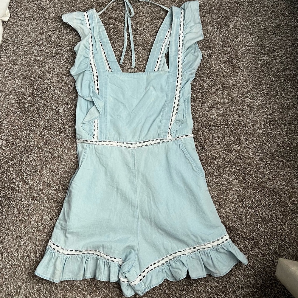 BCBGeneration Light Blue Ruffle Romper